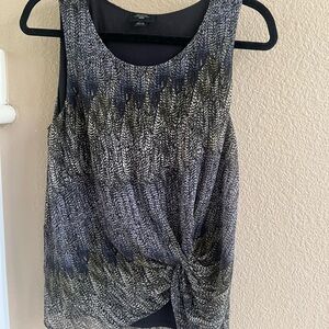 Deletta Black and Gray Knit Twist-Front Sleeveless Tank
